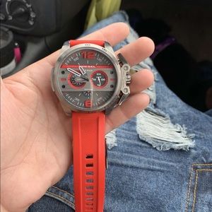 Diesel 5 bar red and gray watch
